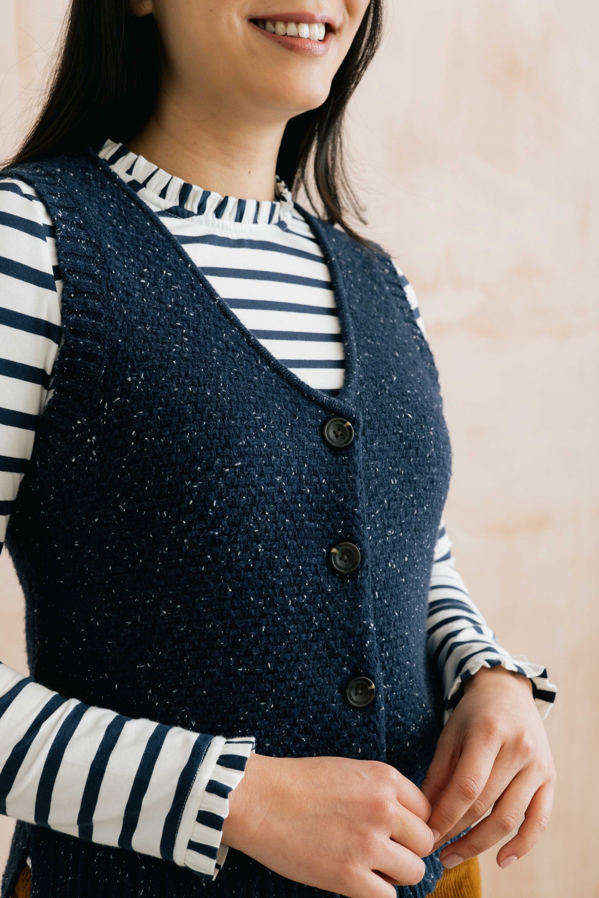 Ivy Flecked Knit Sleeveless Waistcoat Navy