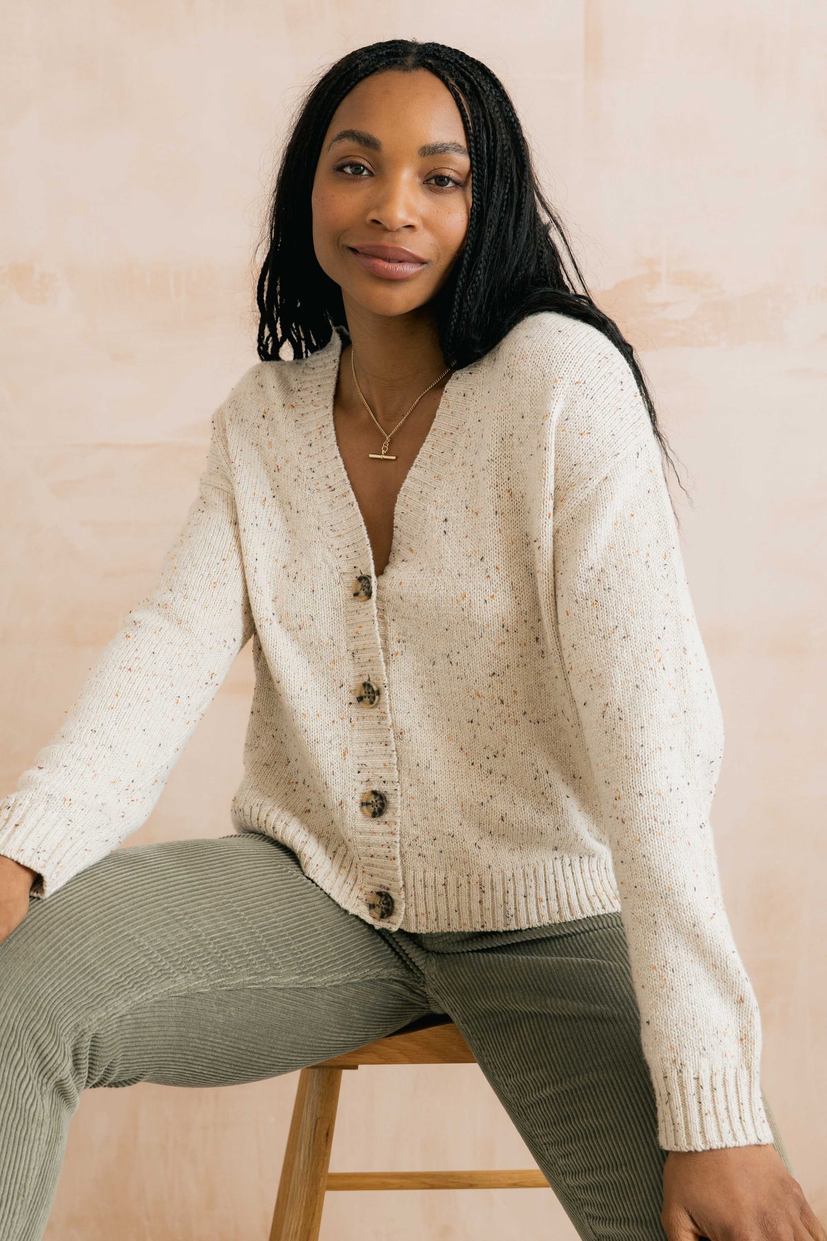 Bloom Flecked Knit V-Neck Cardigan Ecru