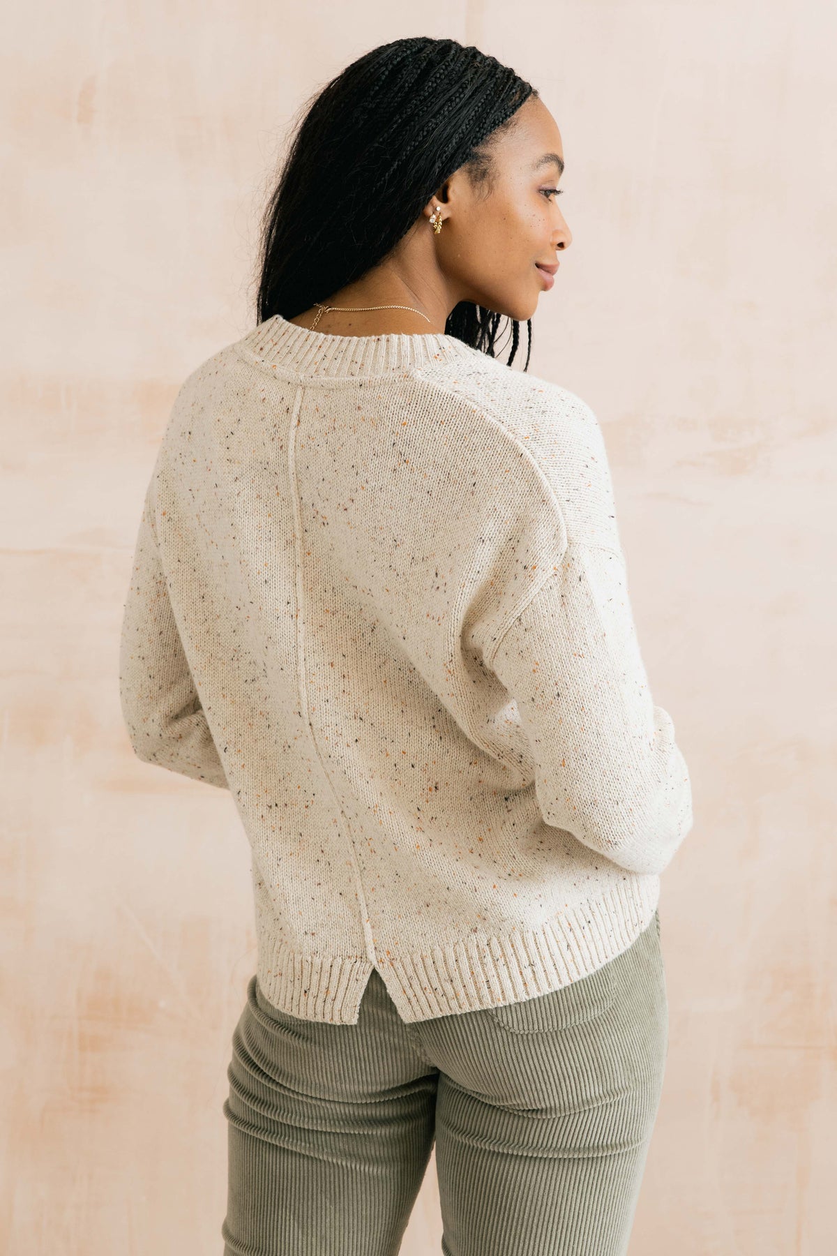 Bloom Flecked Knit V-Neck Cardigan Ecru