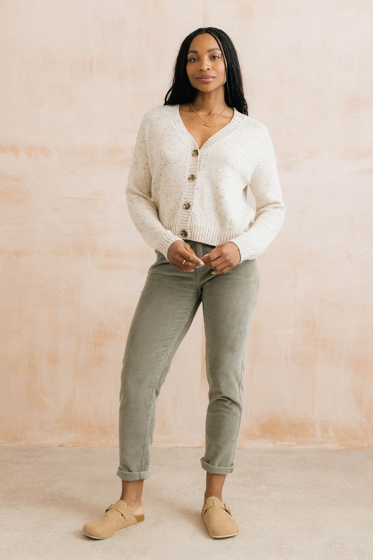 Bloom Flecked Knit V-Neck Cardigan Ecru