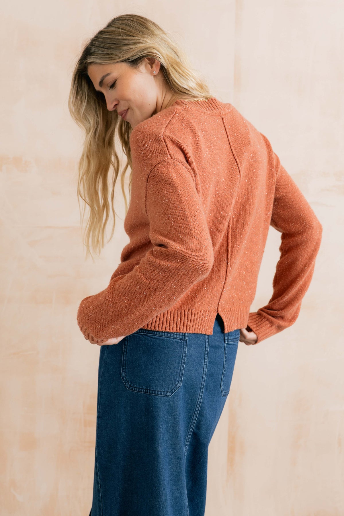 Bloom Flecked Knit V-Neck Cardigan Soft Terracotta