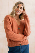 Bloom Flecked Knit V-Neck Cardigan Soft Terracotta
