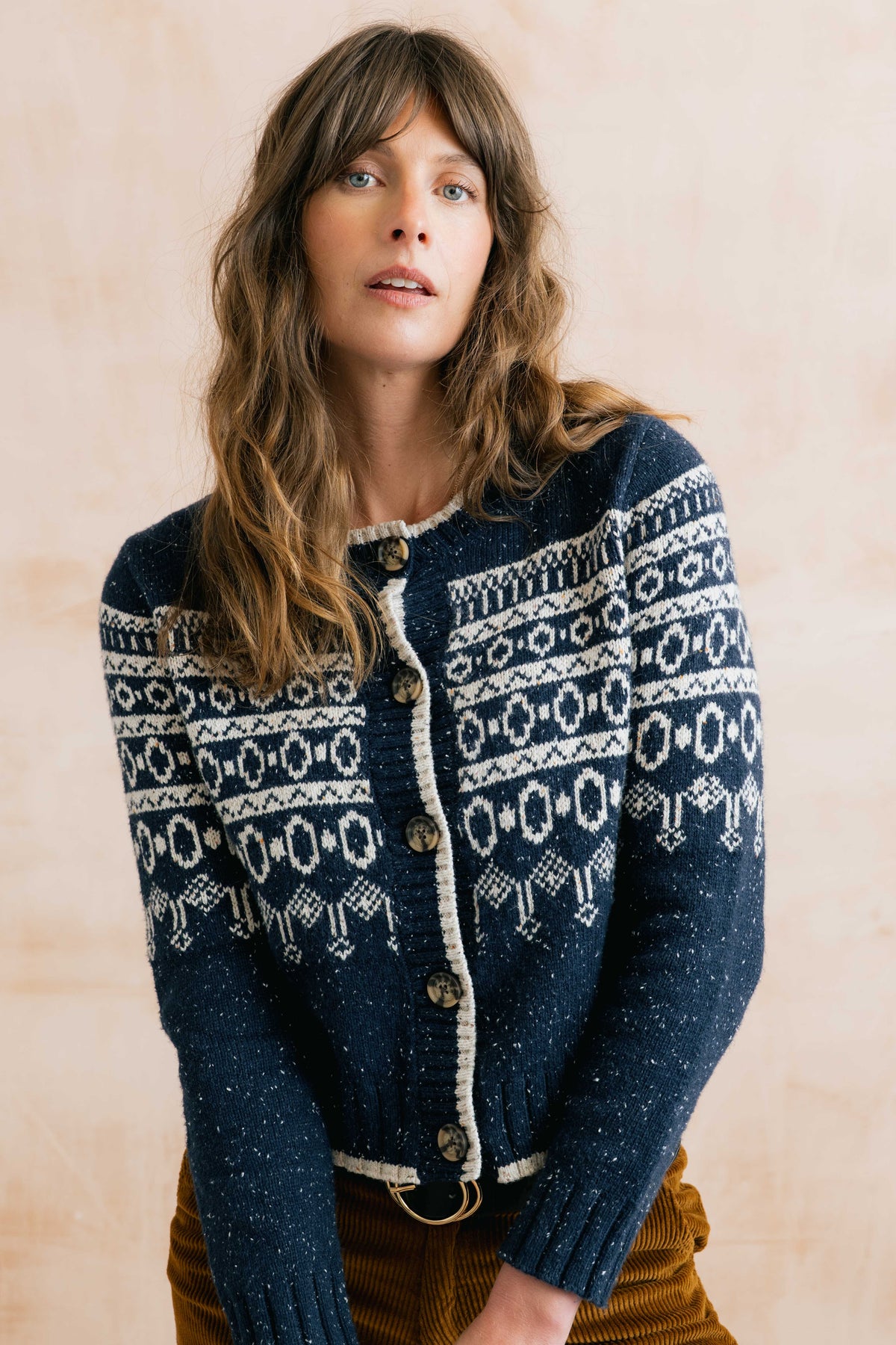 Easel Fair Isle Cardigan Navy