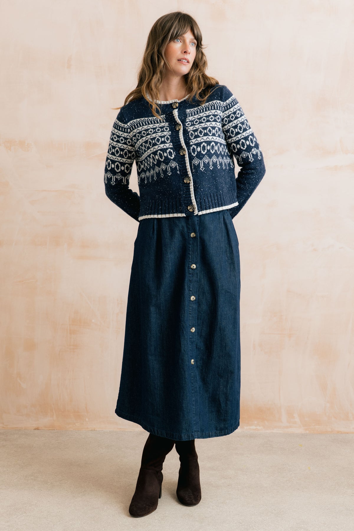 Easel Fair Isle Cardigan Navy