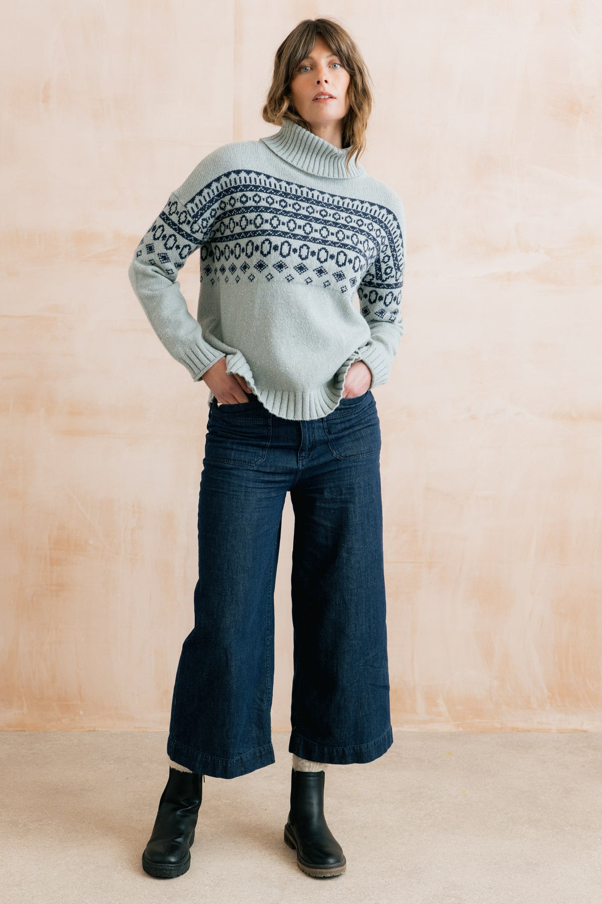 Easel Fair Isle Roll Neck Jumper Mist