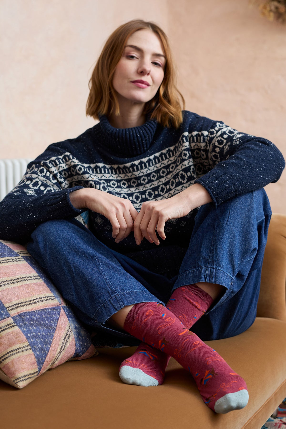 Easel Fair Isle Roll Neck Jumper Navy