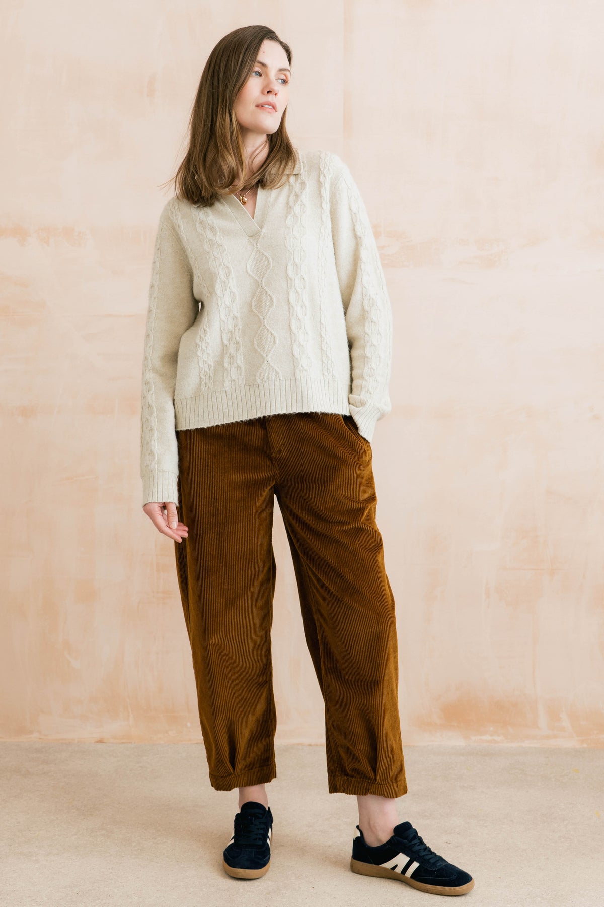 Studio Cable Knit Collared Jumper Oatmeal