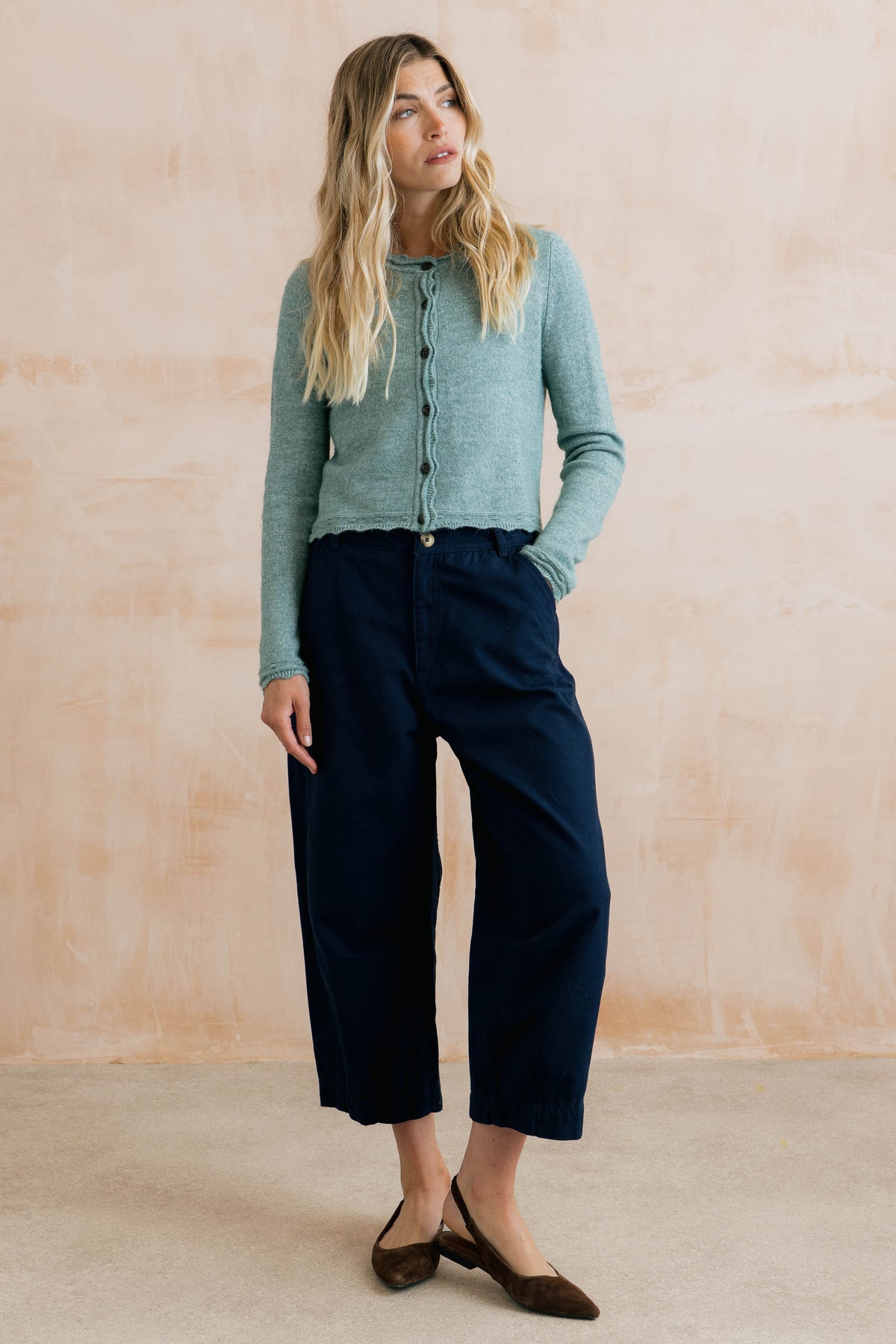 Elodie Scalloped Neck Outfitter Cardigan Sea Blue