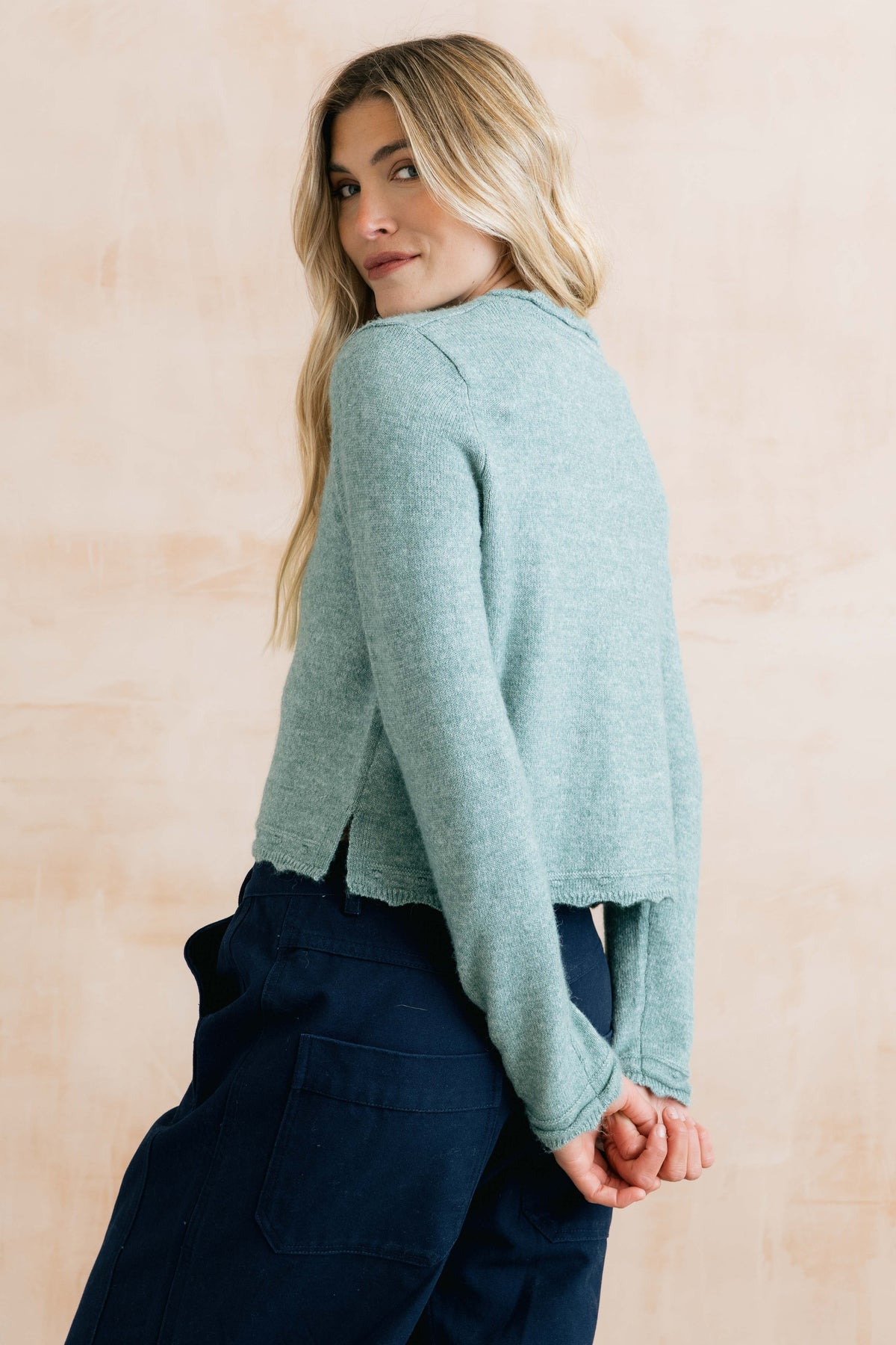 Elodie Scalloped Neck Outfitter Cardigan Sea Blue