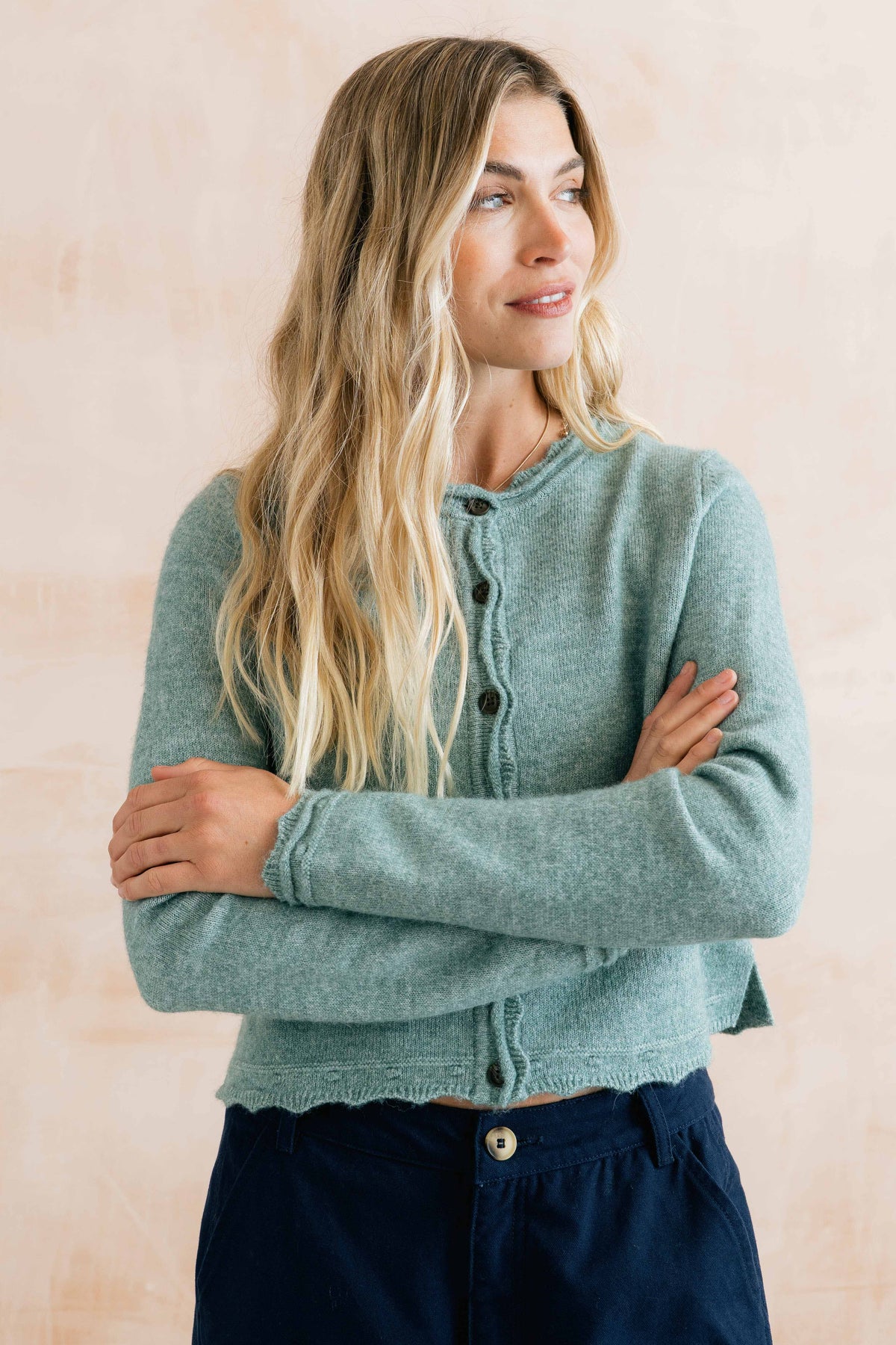 Elodie Scalloped Neck Outfitter Cardigan Sea Blue