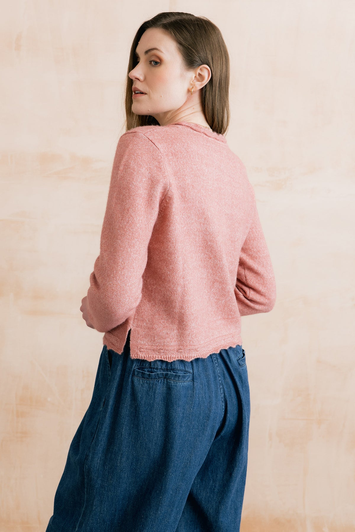 Elodie Scalloped Neck Outfitter Cardigan Vintage Rose