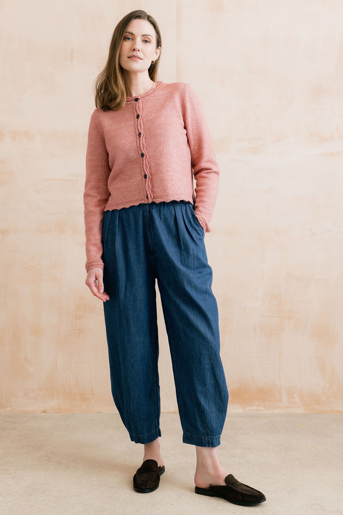 Elodie Scalloped Neck Outfitter Cardigan Vintage Rose