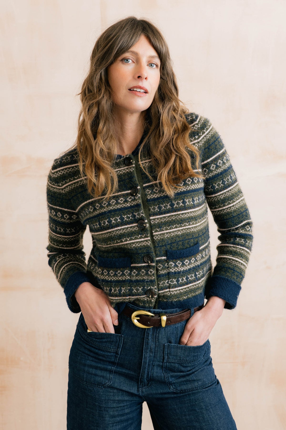Chestnut Knitted Fair Isle Jacket Olive