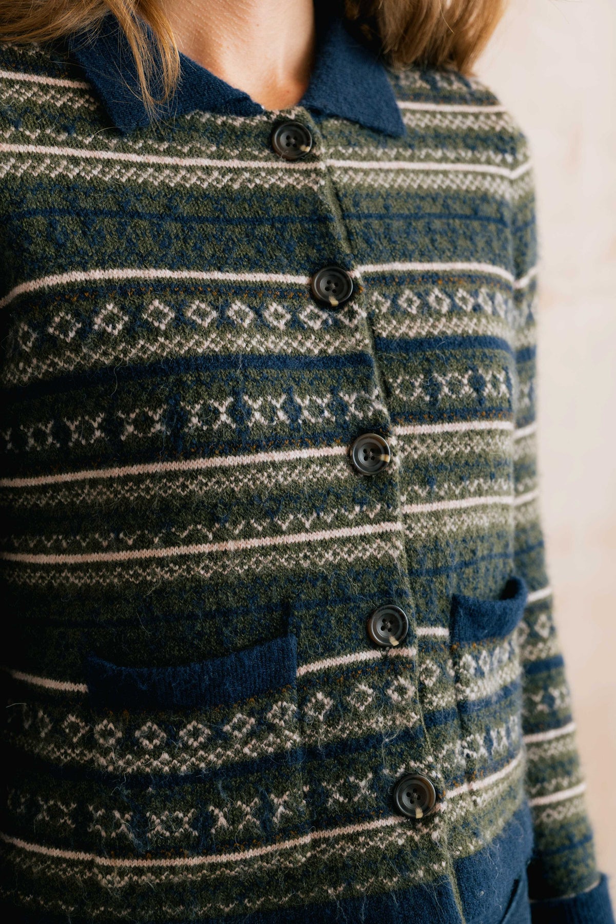 Chestnut Knitted Fair Isle Jacket Olive