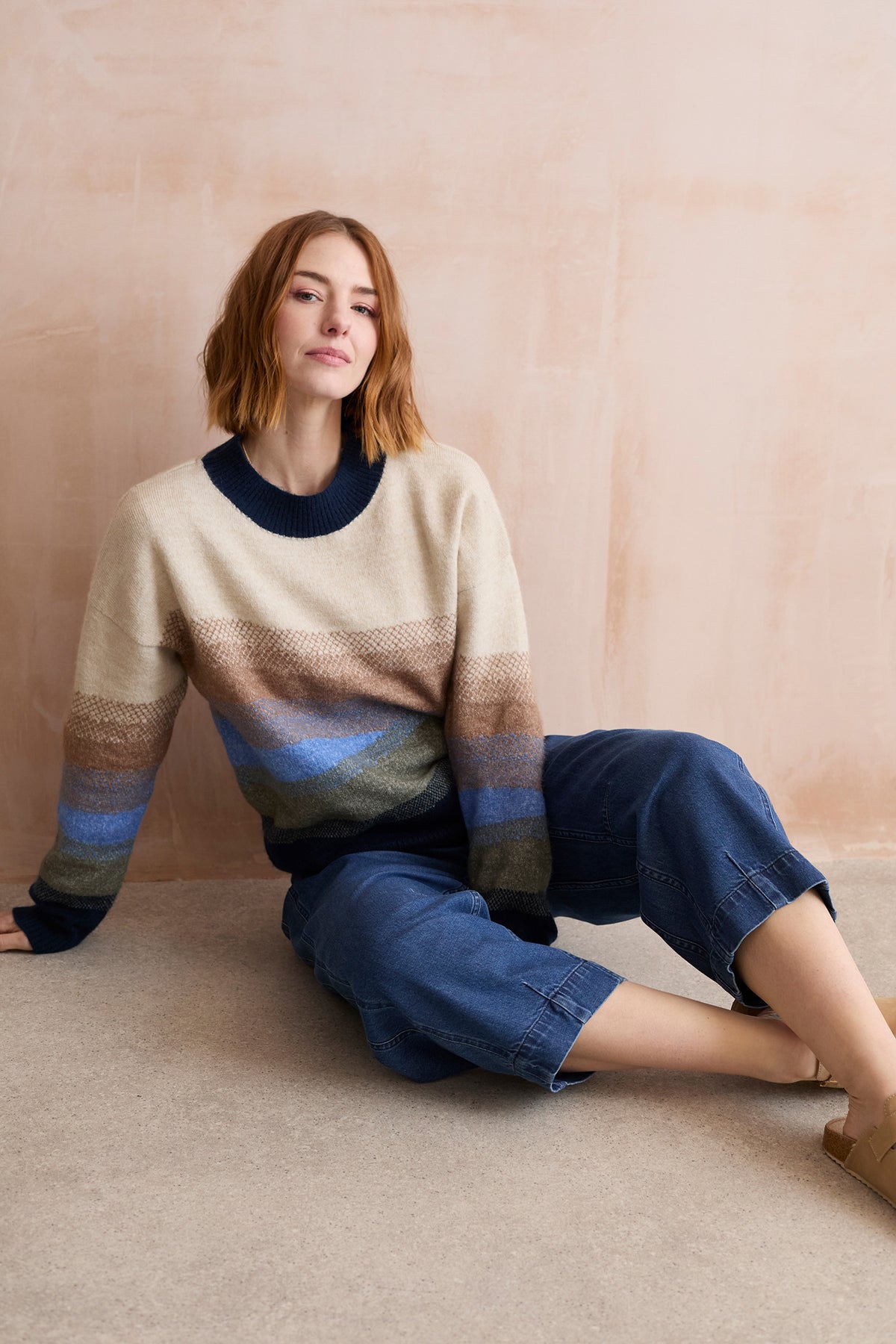 Artist Ombre Colour Block Knitted Jumper Oatmeal Multi