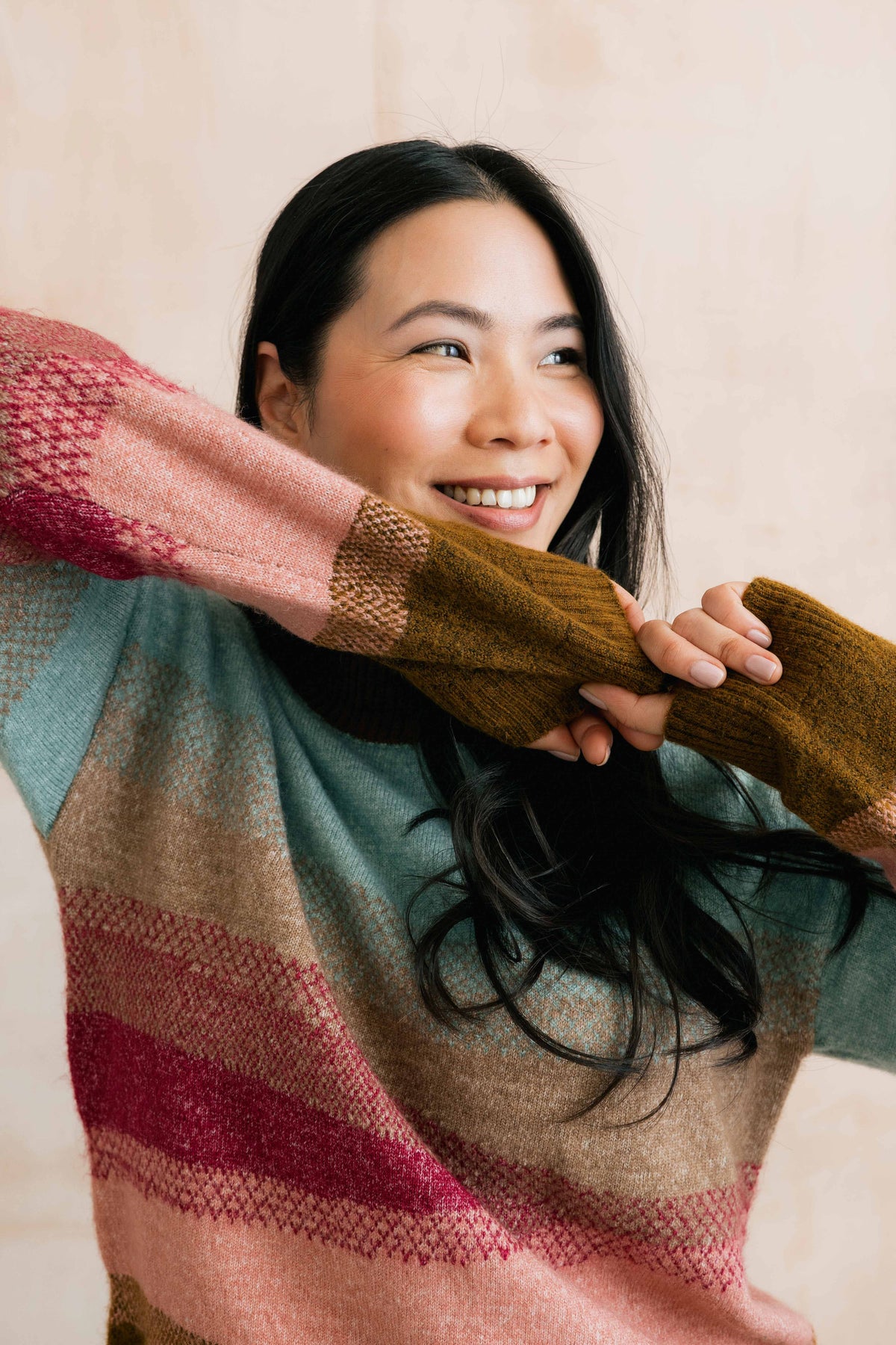 Artist Ombre Colour Block Knitted Jumper Raspberry Multi