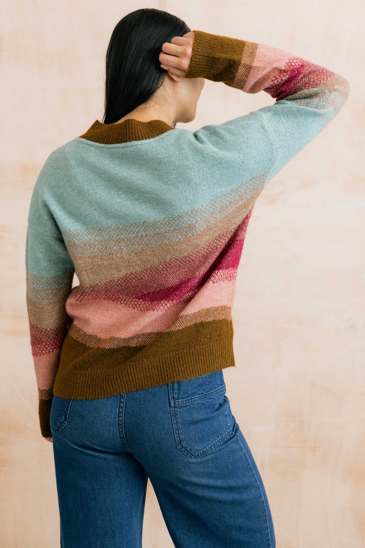 Artist Ombre Colour Block Knitted Jumper Raspberry Multi