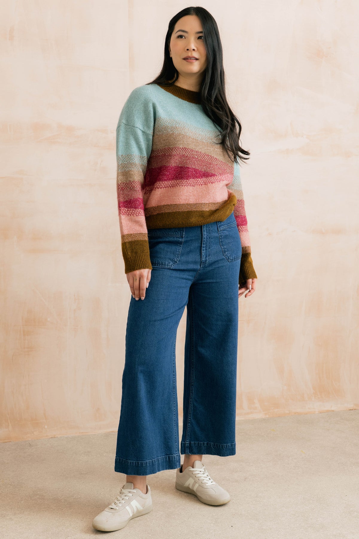 Artist Ombre Colour Block Knitted Jumper Raspberry Multi