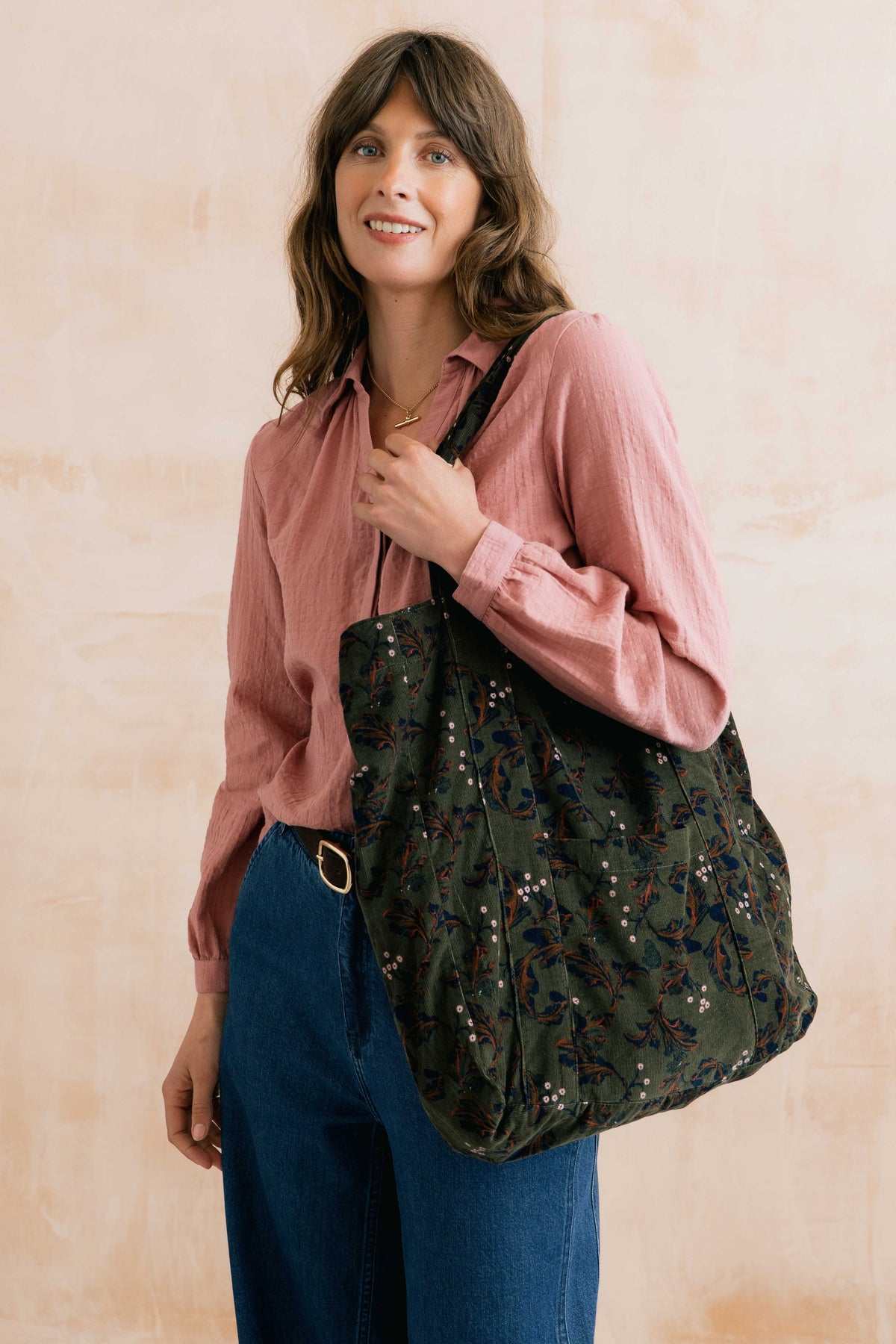 Harvest Printed Cord Tote Bag Dark Olive