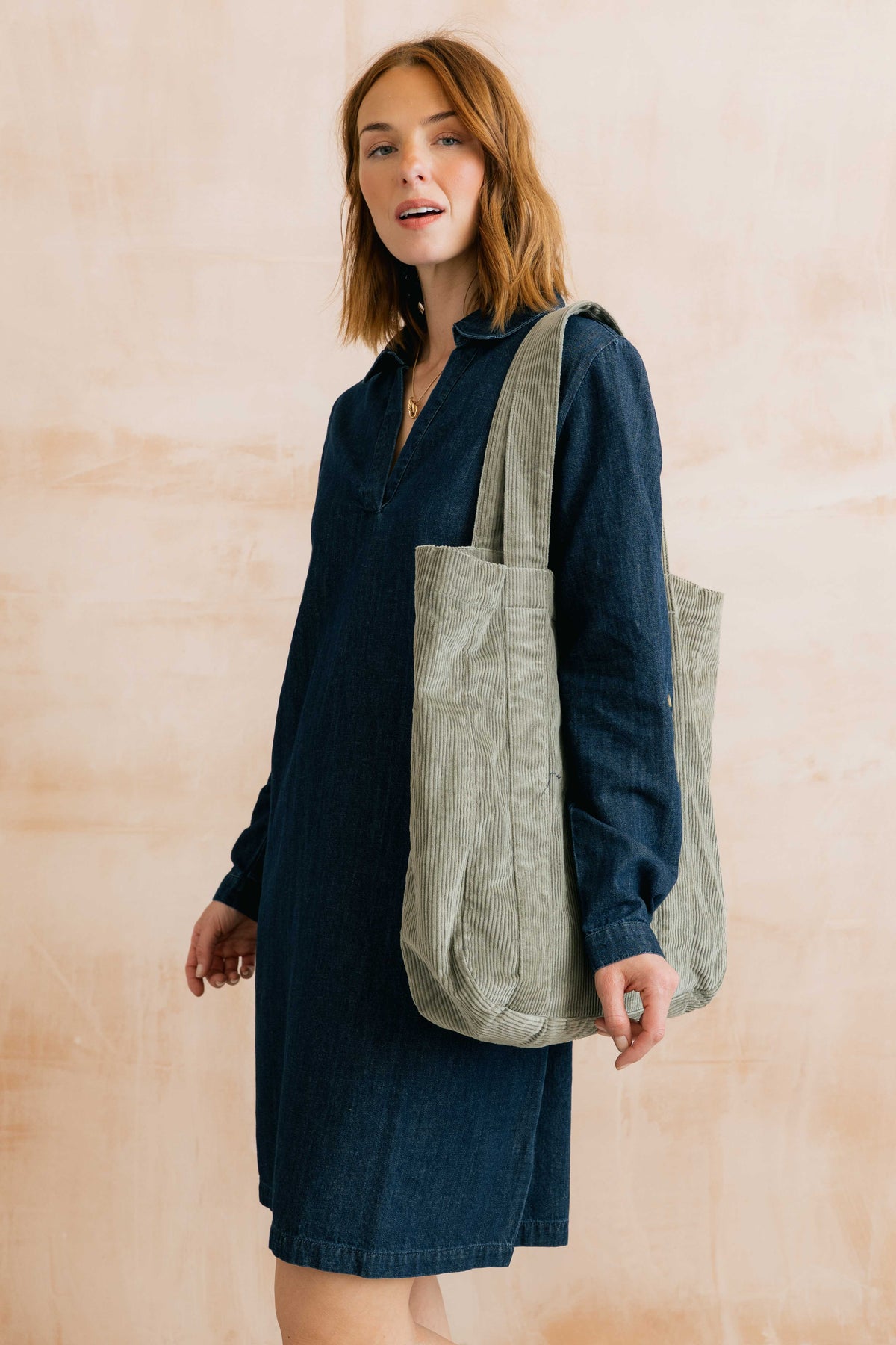 Jumbo Cord Tote Bag Sage