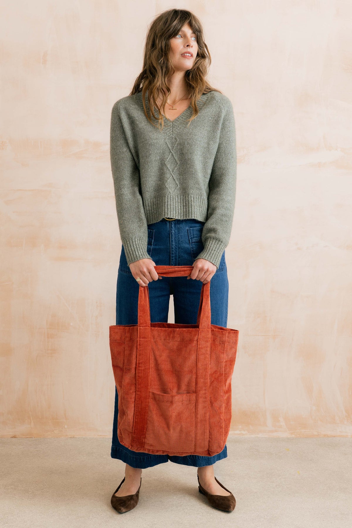 Jumbo Cord Tote Bag Terracotta