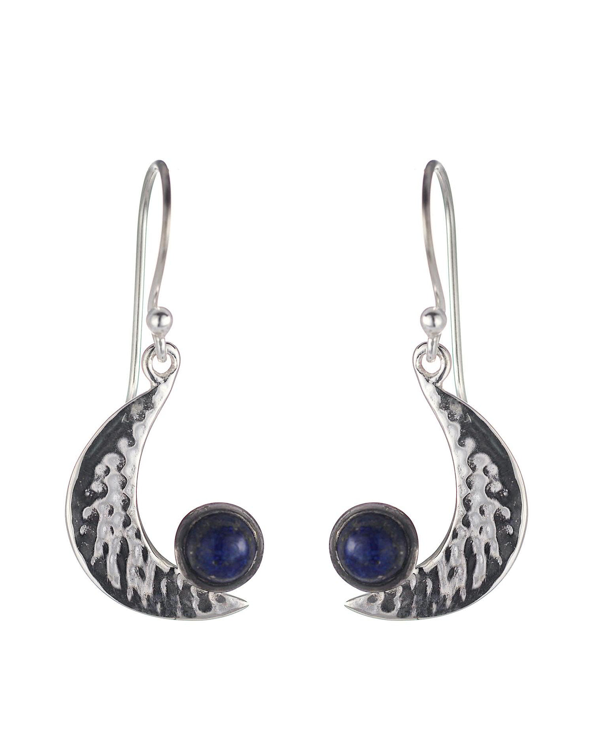 Lapis Planished Moon Earrings