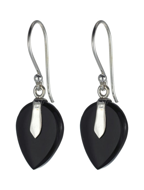 Black Onyx Flat Teardrop Earrings