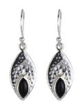 Black Onyx Hammered Leaf Drops