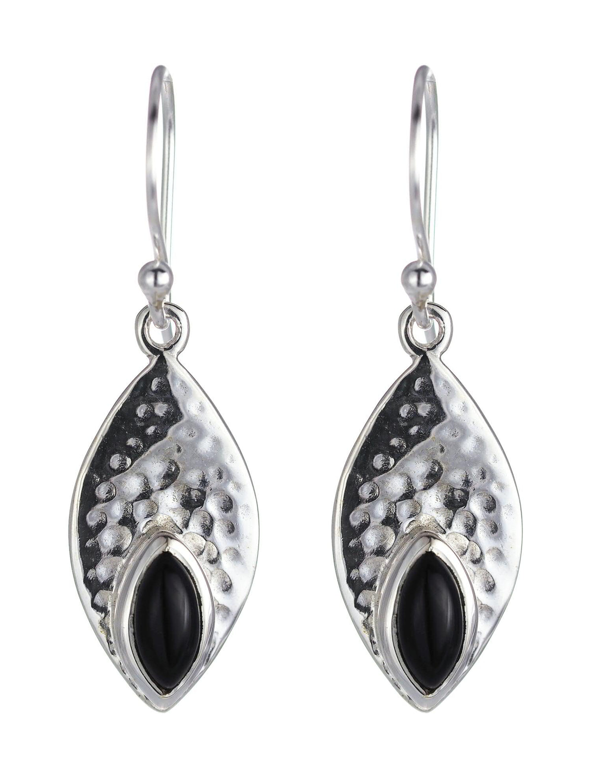 Black Onyx Hammered Leaf Drops