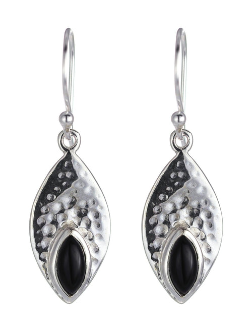 Black Onyx Hammered Leaf Drops