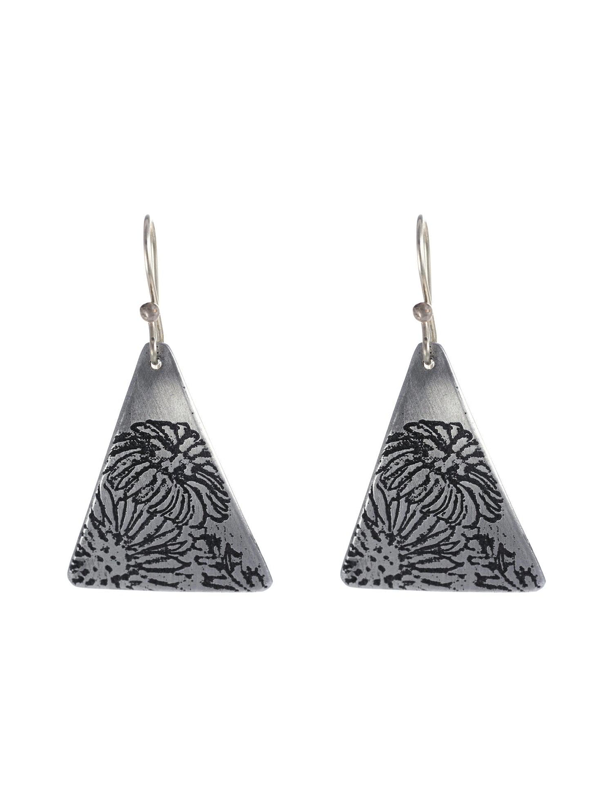 Etched Aluminium Triangle Flower Earrings
