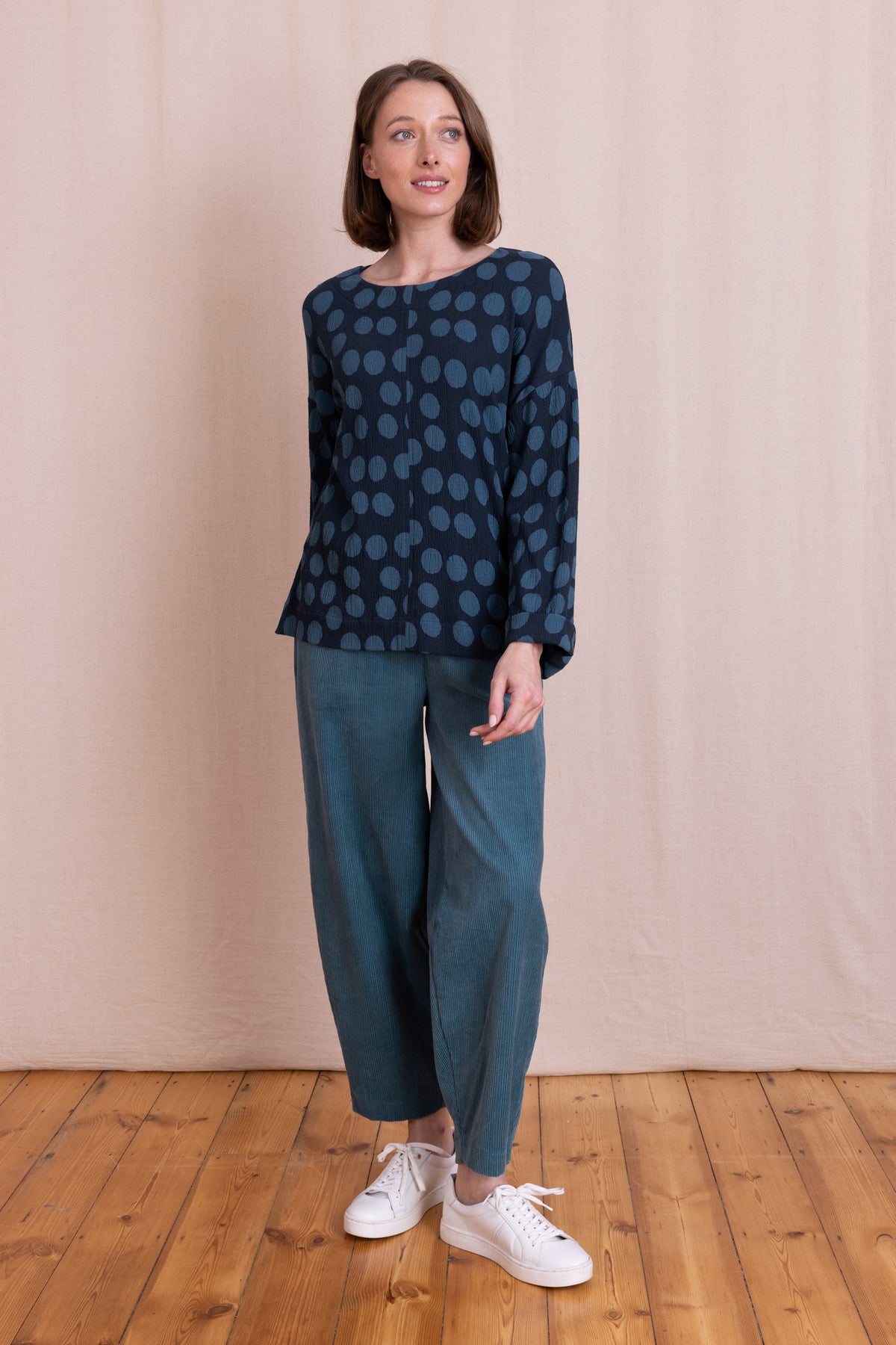 Textured Jersey Top Spotty Navy
