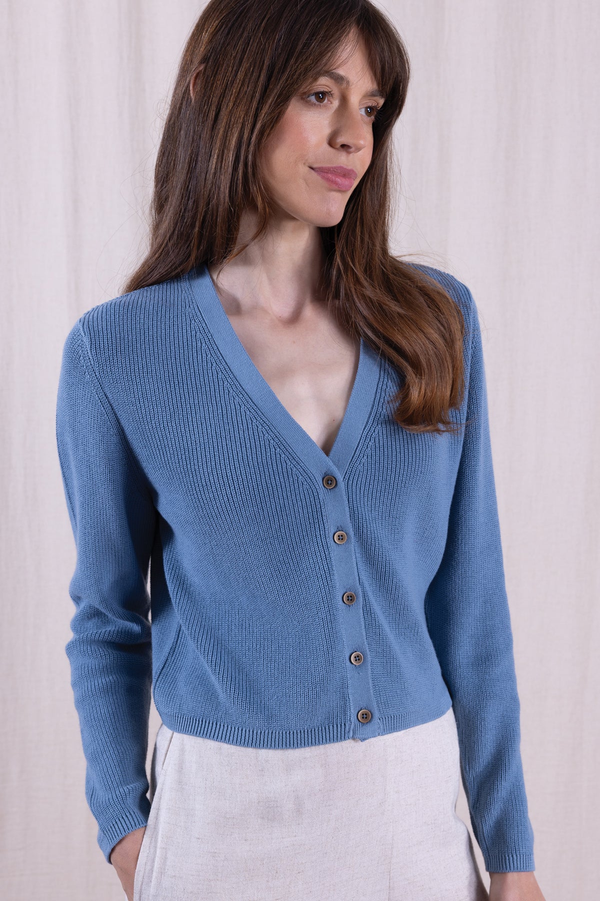 Cotton Cropped Cardi Cornflower