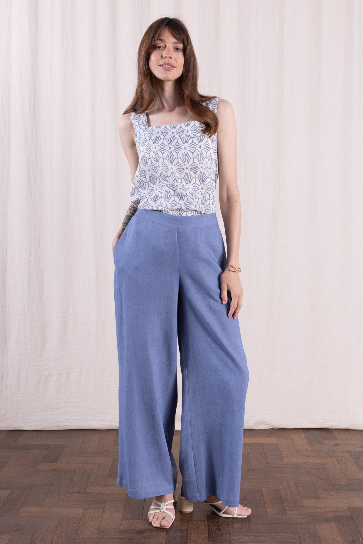 Linen Wide Trousers Cornflower